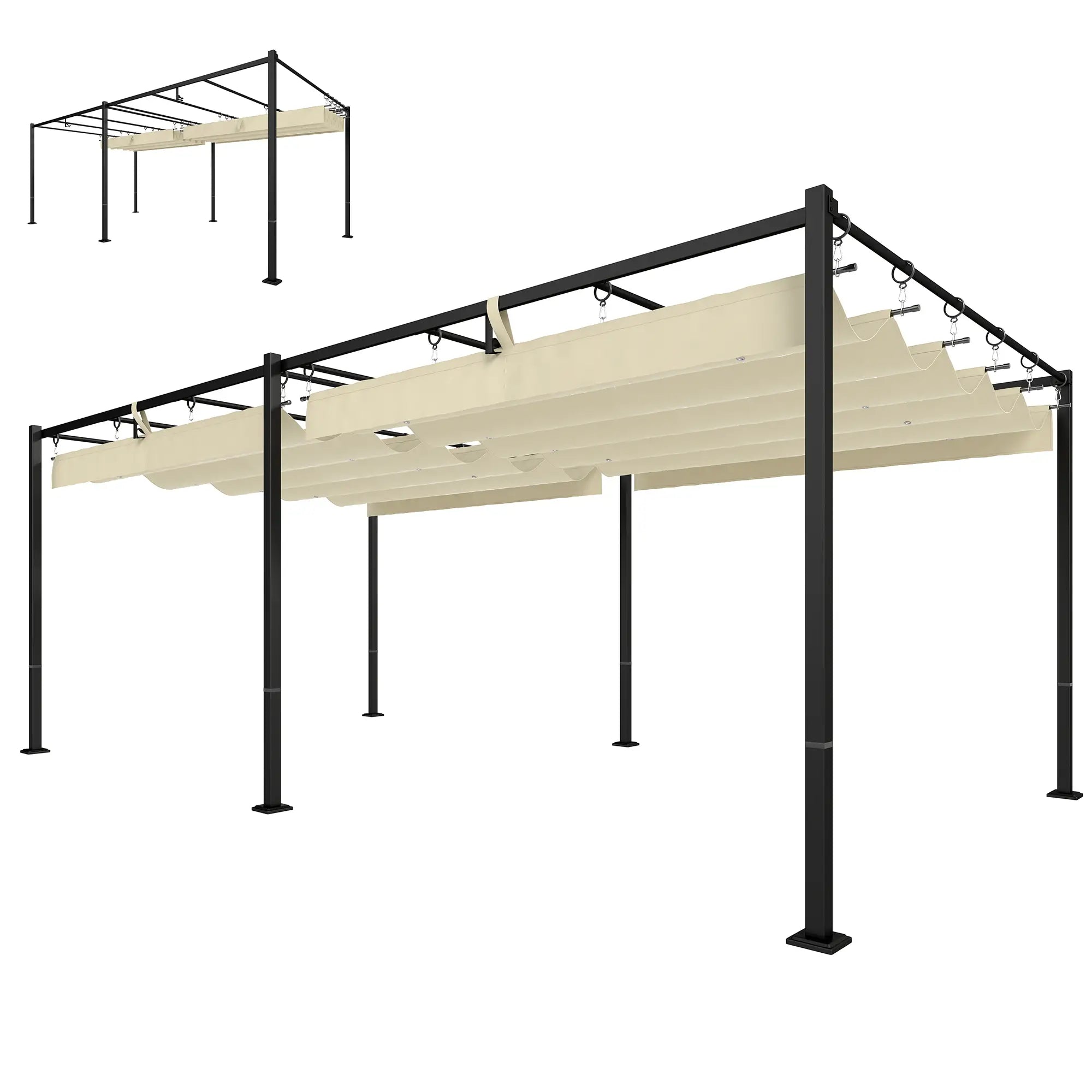 19' x 10' Pergola, Retractable Canopy, UV50+, Cream Pergolas Cream White, Black Grey at Gallery Canada