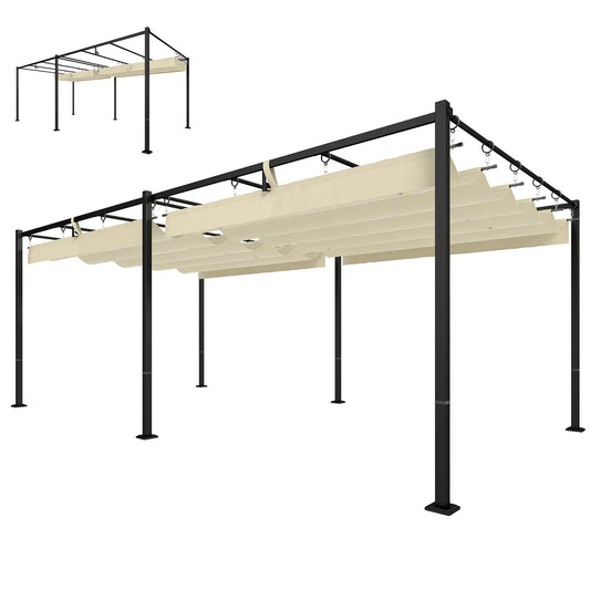 19' x 10' Pergola, Retractable Canopy, UV50+, Cream