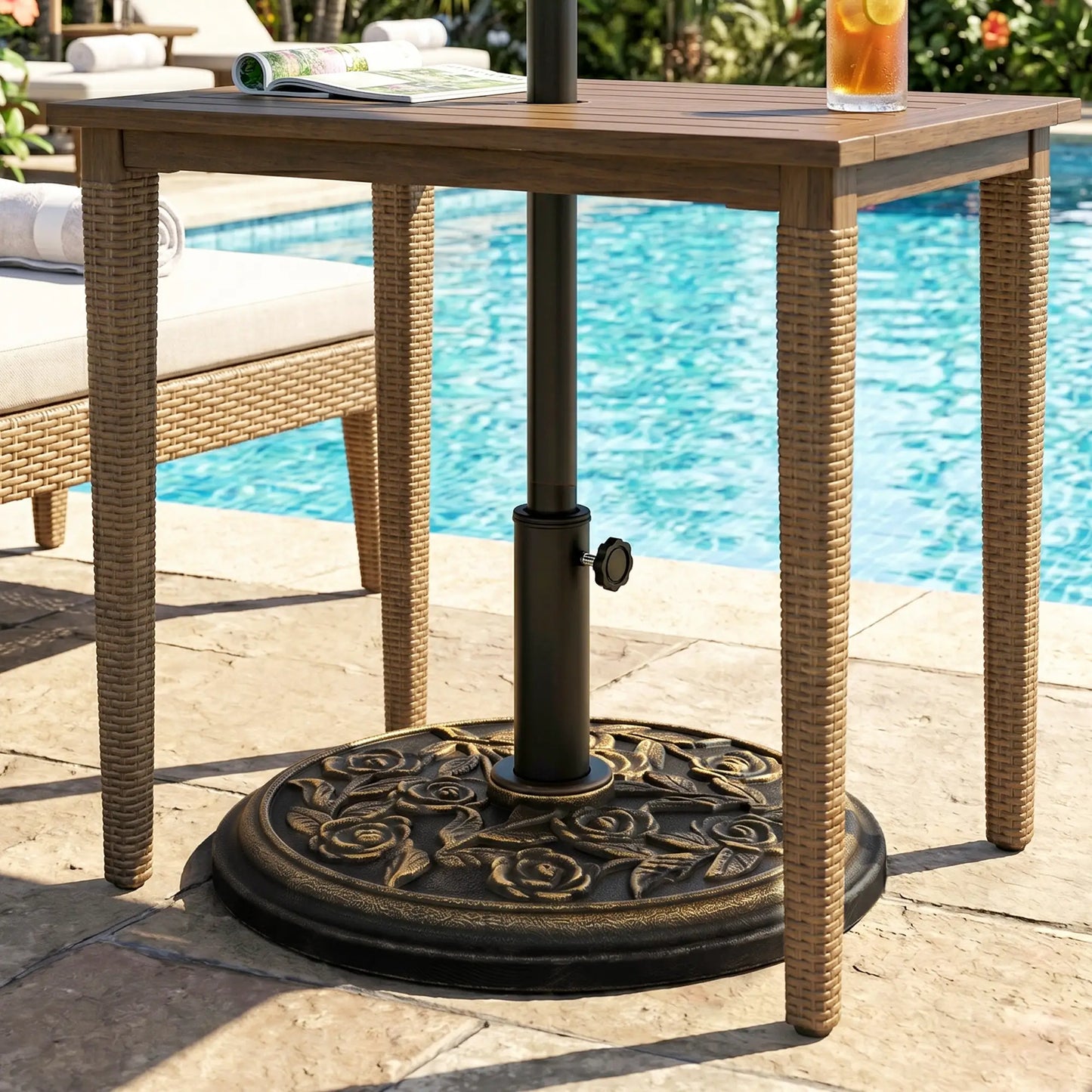 18” Round Patio Umbrella Base, Cast Stone Resin, Bronze Umbrella Bases at Gallery Canada