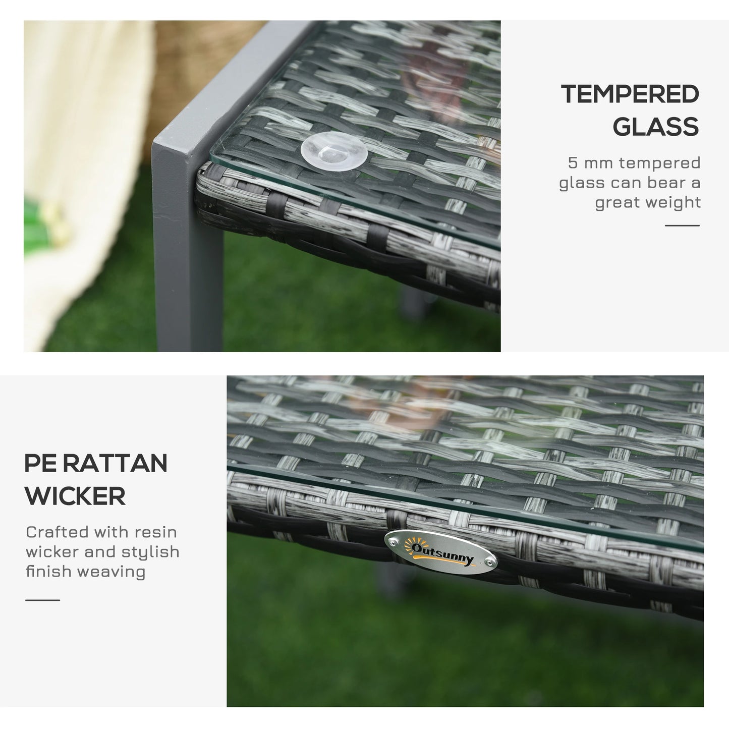 Rattan Coffee Table, Wicker Patio Side Table, Tempered Glass Top, Aluminum Frame, Gray Patio Side Tables at Gallery Canada