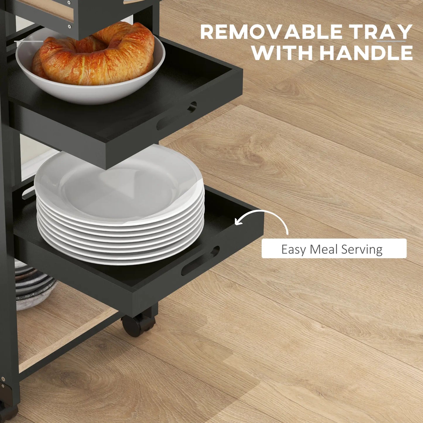 Kitchen Island Rolling Trolley, Utility Serving Cart with Drawer, Black Kitchen Islands & Kitchen Carts at Gallery Canada