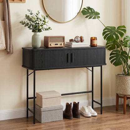 Mid-Century Console Table, Narrow Entryway Table with Storage, Black