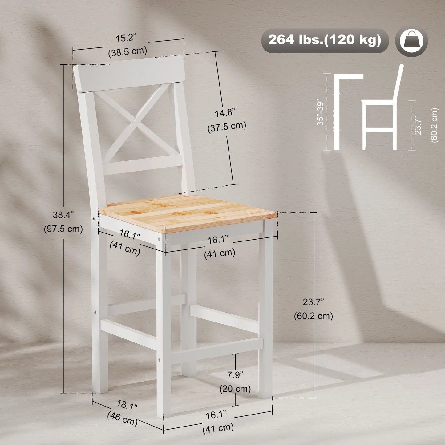 Counter Height Stools Set of 2, Farmhouse Bar Stools with Backs, Solid Wood Bar Stools at Gallery Canada