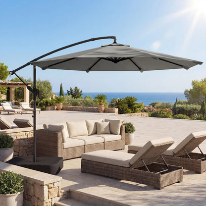 9.6 ft Offset Patio Umbrella, With Sandbag And 360° Rotation, Grey Offset Cantilever Umbrellas at Gallery Canada