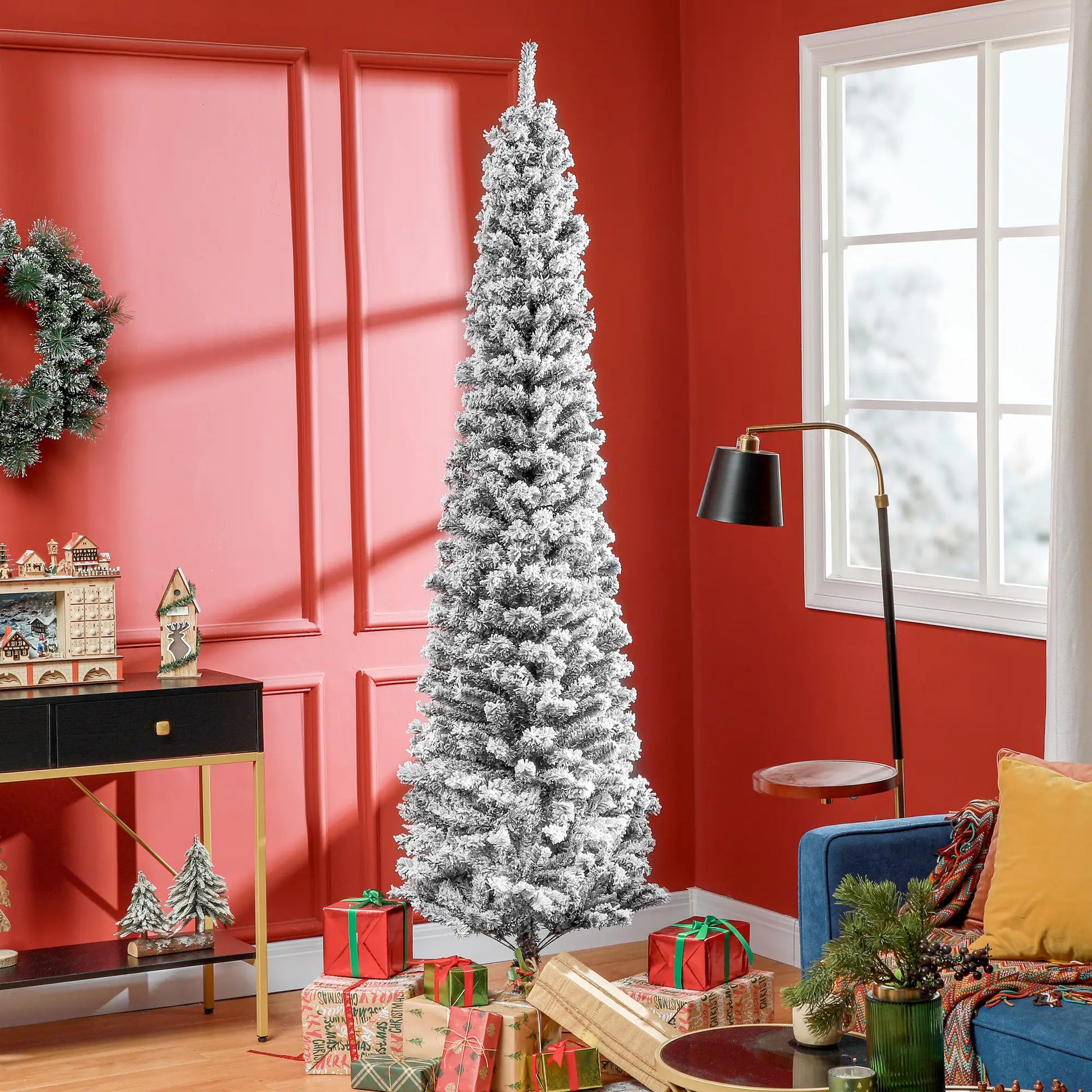 7.5ft Flocked Pencil Christmas Tree, Realistic Branch Tips, Black Flocked Christmas Trees at Gallery Canada