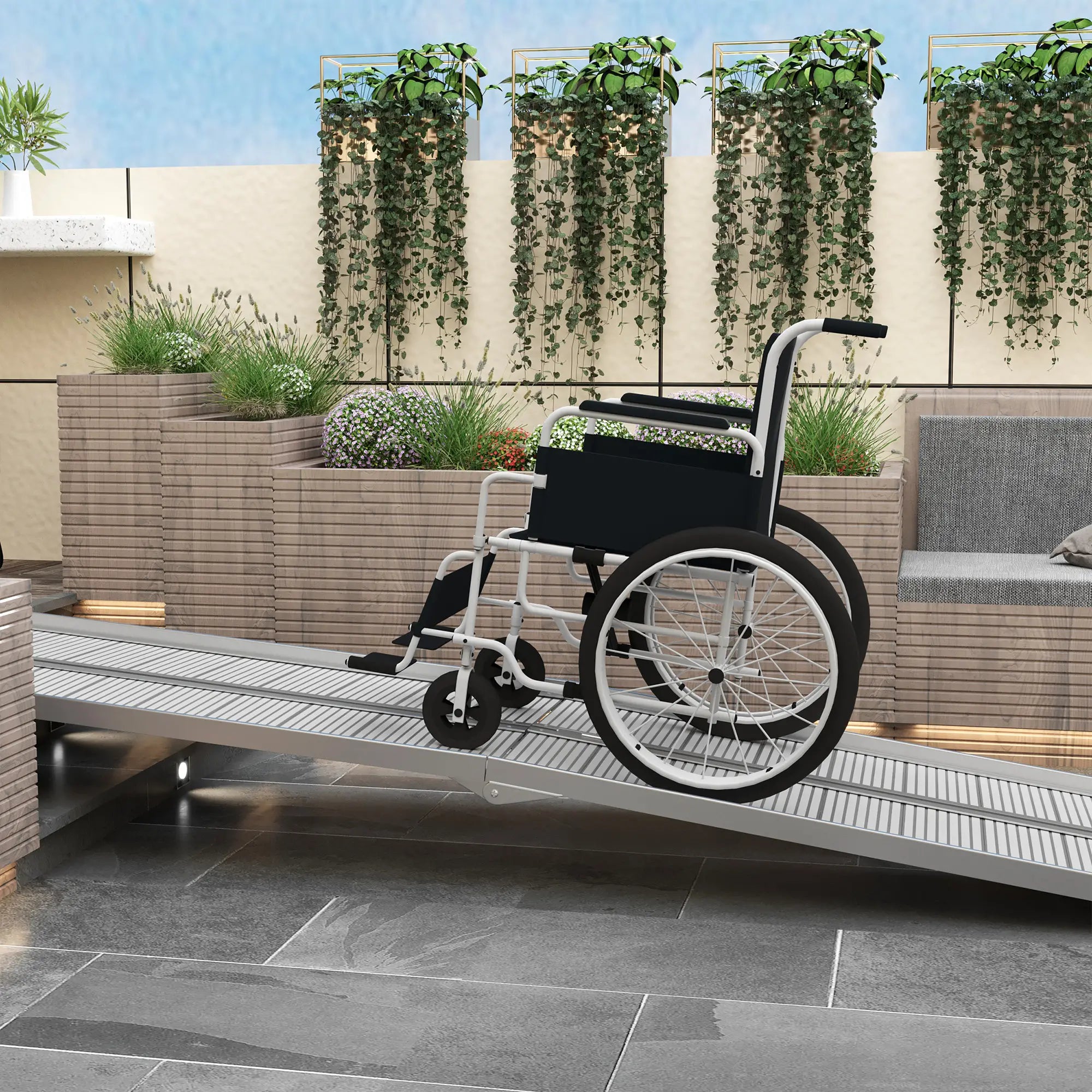 10' Foldable Handicap Ramp, Aluminum Wheelchair Ramp, Textured, Silver Knee Walker & Wheelchair Ramps at Gallery Canada