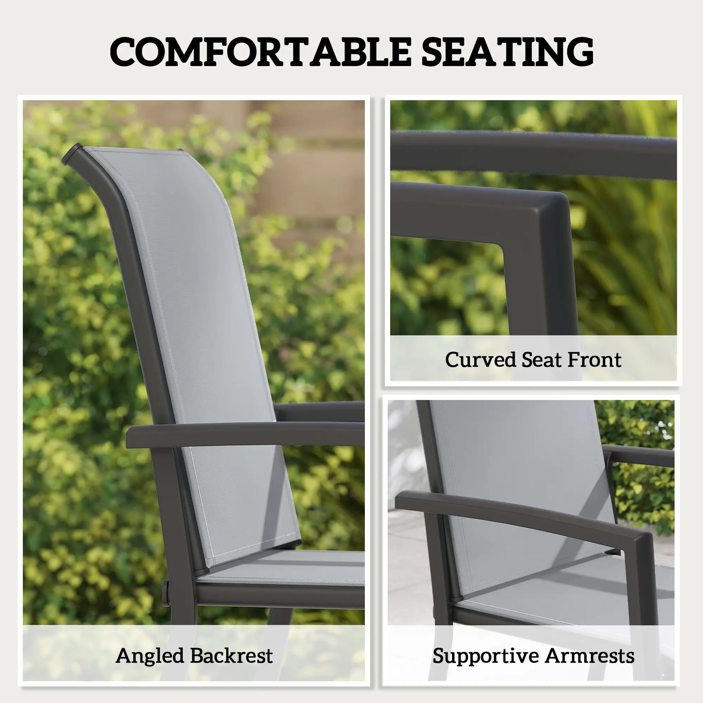 Stackable Patio Chairs Set Of 4, Outdoor Dining Chairs, Grey