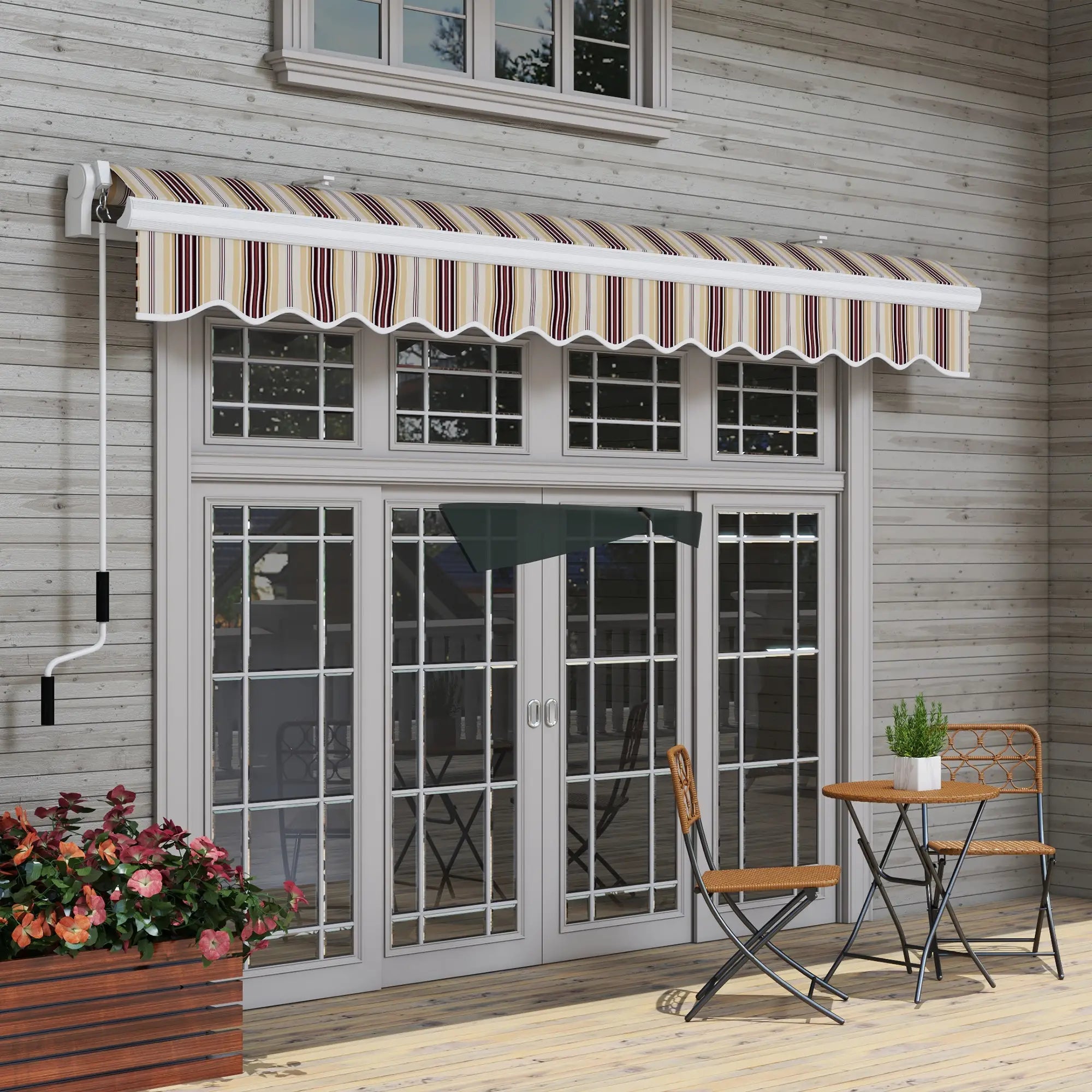 13' x 8' Retractable Patio Awning, Sun Shade, Aluminum Frame, Red Stripe Deck Awnings at Gallery Canada