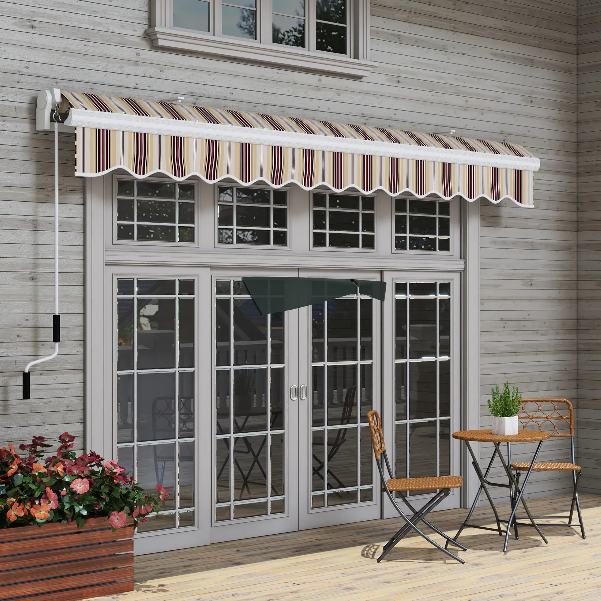 13' x 8' Retractable Patio Awning, Sun Shade, Aluminum Frame, Red Stripe Deck Awnings at Gallery Canada