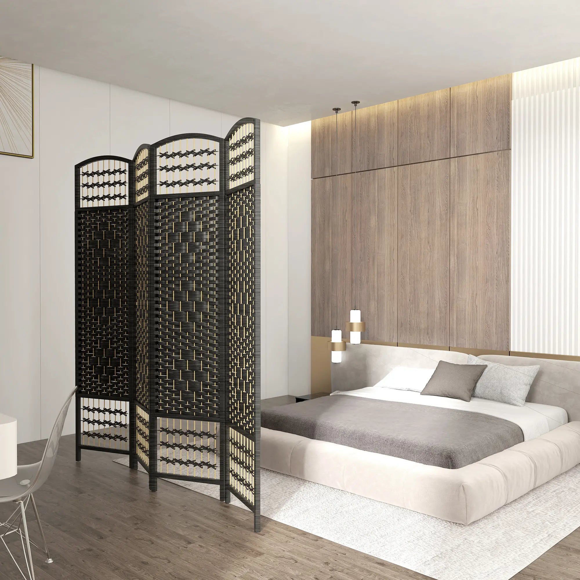 4 Panel Folding Room Divider, Portable Privacy Screen, Black Room Dividers at Gallery Canada