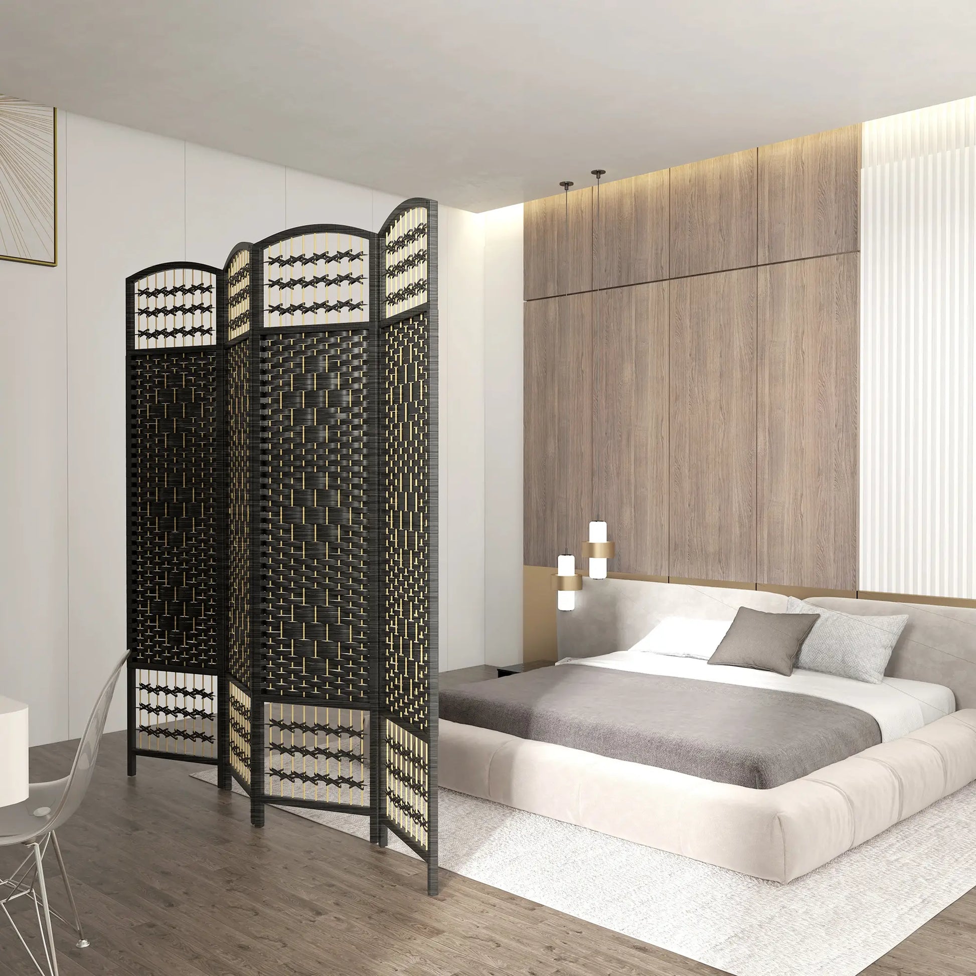 4 Panel Folding Room Divider, Portable Privacy Screen, Black Room Dividers at Gallery Canada