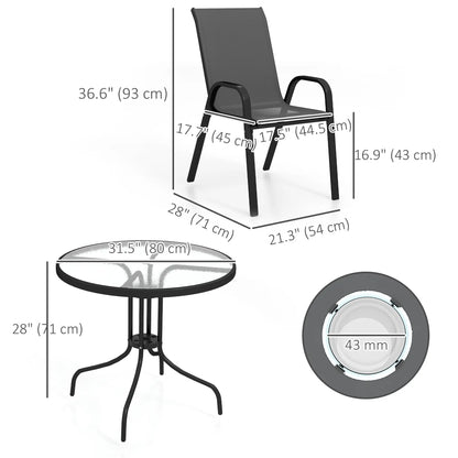 Five-Piece Steel Patio Set, Glass-Top Table, Black
