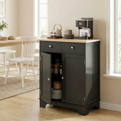 Sideboard Buffet Cabinet, 27" with Adjustable Shelf, 2 Drawers, 2 Doors, Black Kitchen Pantry Cabinets at Gallery Canada