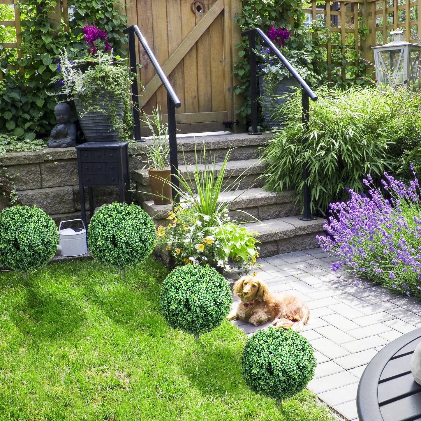 Artificial Boxwood Trees, Set of 2 Ball Topiary, UV Resistant Artificial Trees at Gallery Canada