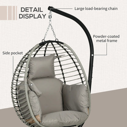 Outdoor Hanging Egg Chair, Thick Padded Cushion, Patio Swing Chair, Grey Patio Swings with Stand at Gallery Canada
