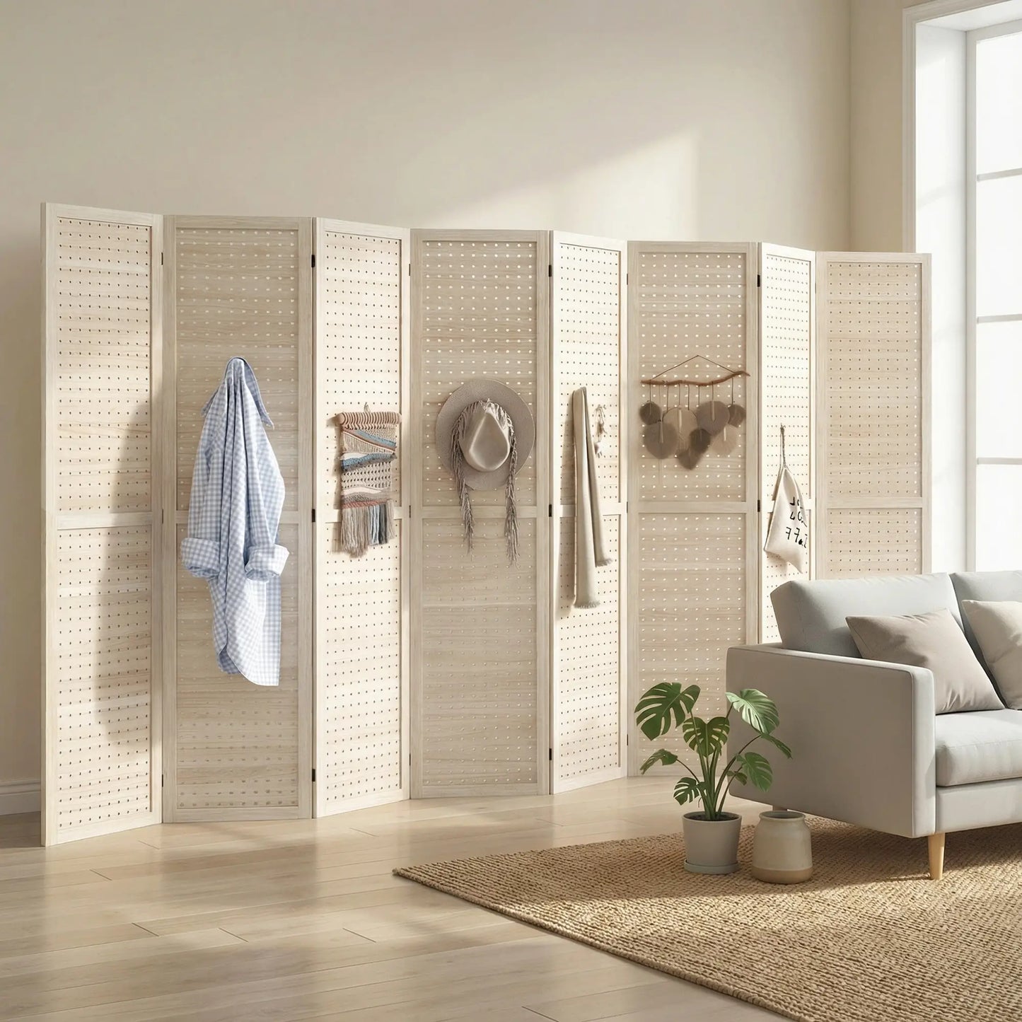 5.6 Ft. 8-Panel Room Divider, Pegboard Privacy Screen, Partition Wall, Natural Room Dividers at Gallery Canada