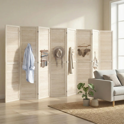 5.6 Ft. 8-Panel Room Divider, Pegboard Privacy Screen, Partition Wall, Natural Room Dividers at Gallery Canada
