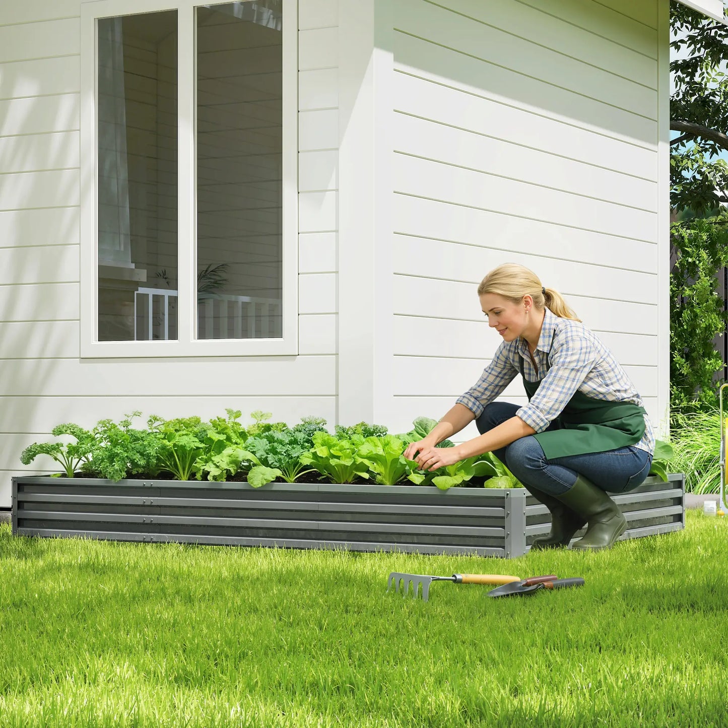 L-Shaped Raised Garden Bed, 82" x 109" x 12", Galvanized Steel Planter Box, Light Grey Galvanized Planter Boxes at Gallery Canada