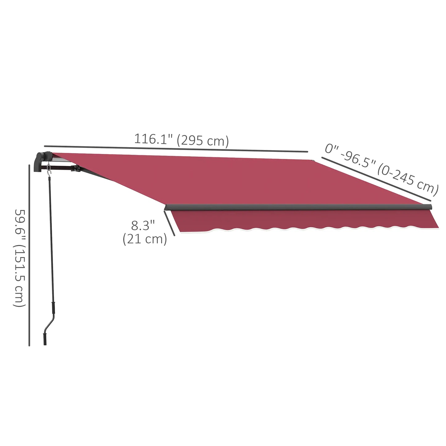 10' x 8' Retractable Awning, Sun Shade Canopy, Aluminum Frame, UV Protection, Red Deck Awnings at Gallery Canada