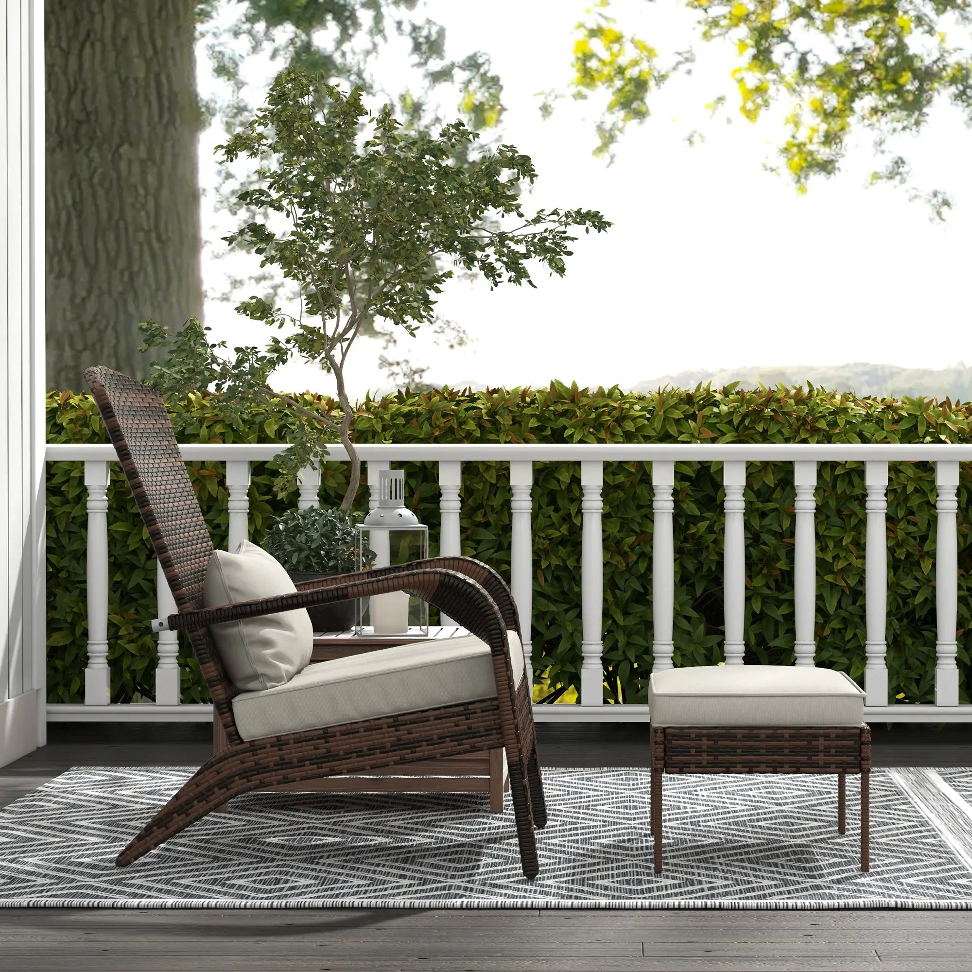 Wicker Adirondack Chair with Ottoman, Cushioned Patio Chair, Cream White, Brown Patio Chairs at Gallery Canada