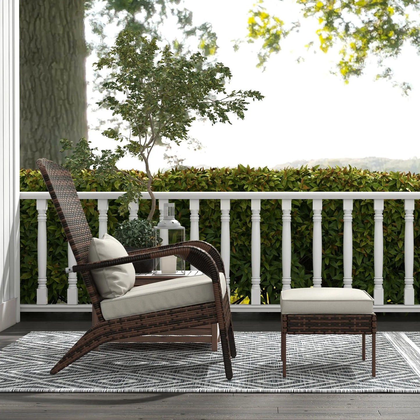 Wicker Adirondack Chair with Ottoman, Cushioned Patio Chair, Cream White, Brown Patio Chairs at Gallery Canada