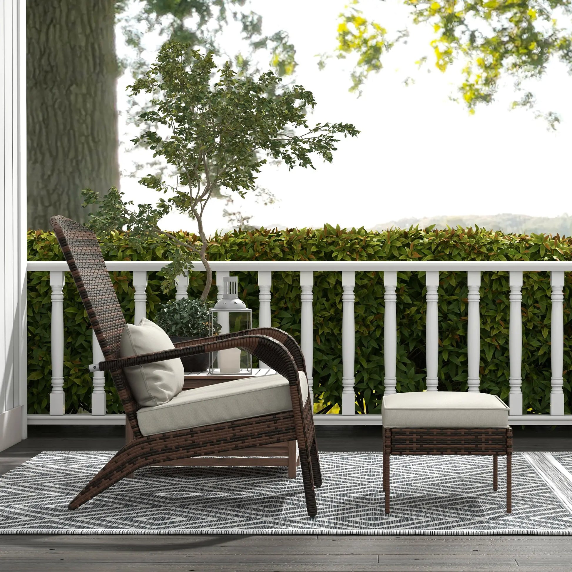 Wicker Adirondack Chair with Ottoman, Cushioned Patio Chair, Cream White, Brown Patio Chairs at Gallery Canada