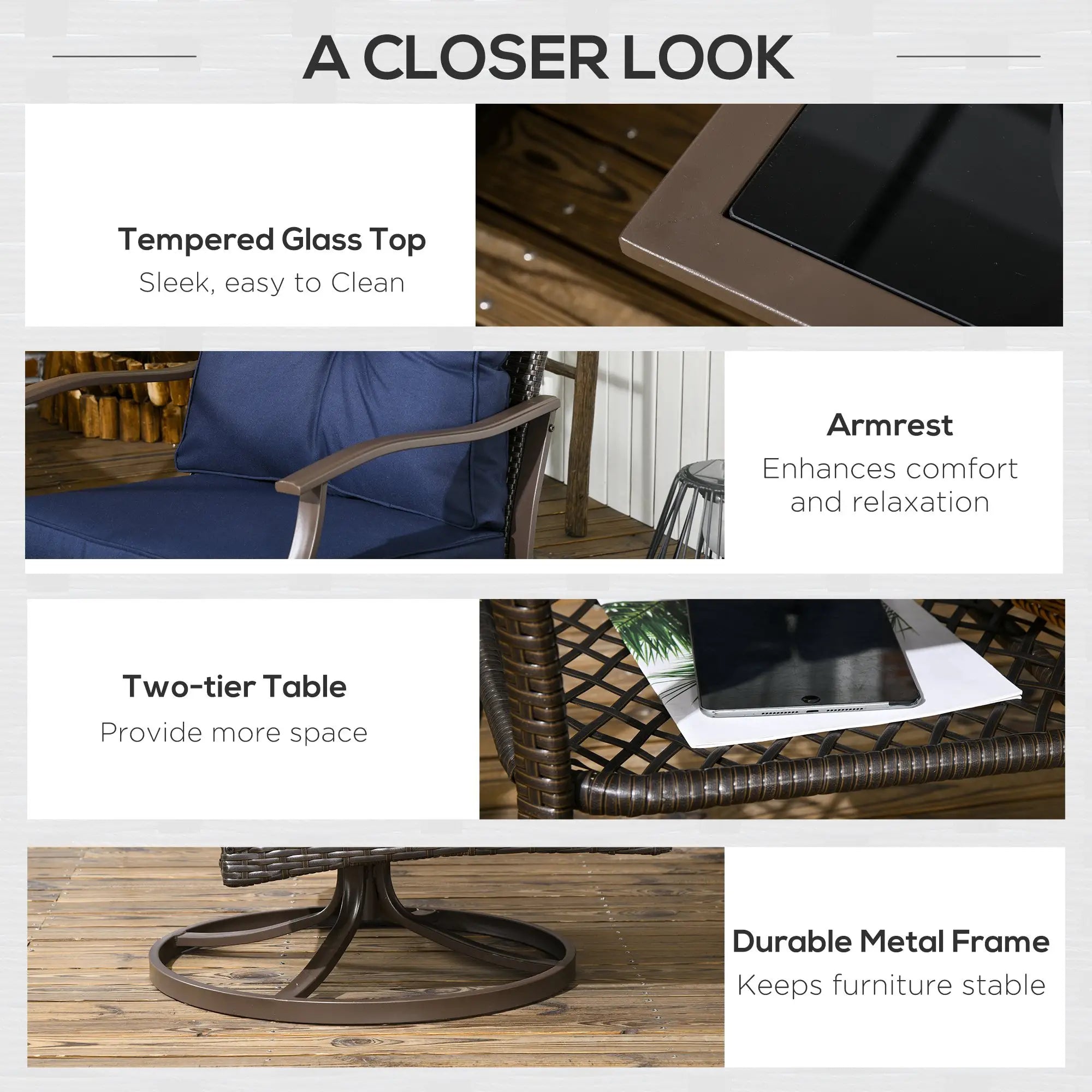 4 Pcs PE Rattan Wicker Sofa Set, Outdoor Conversation Furniture, Navy Blue Patio Furniture Sets at Gallery Canada