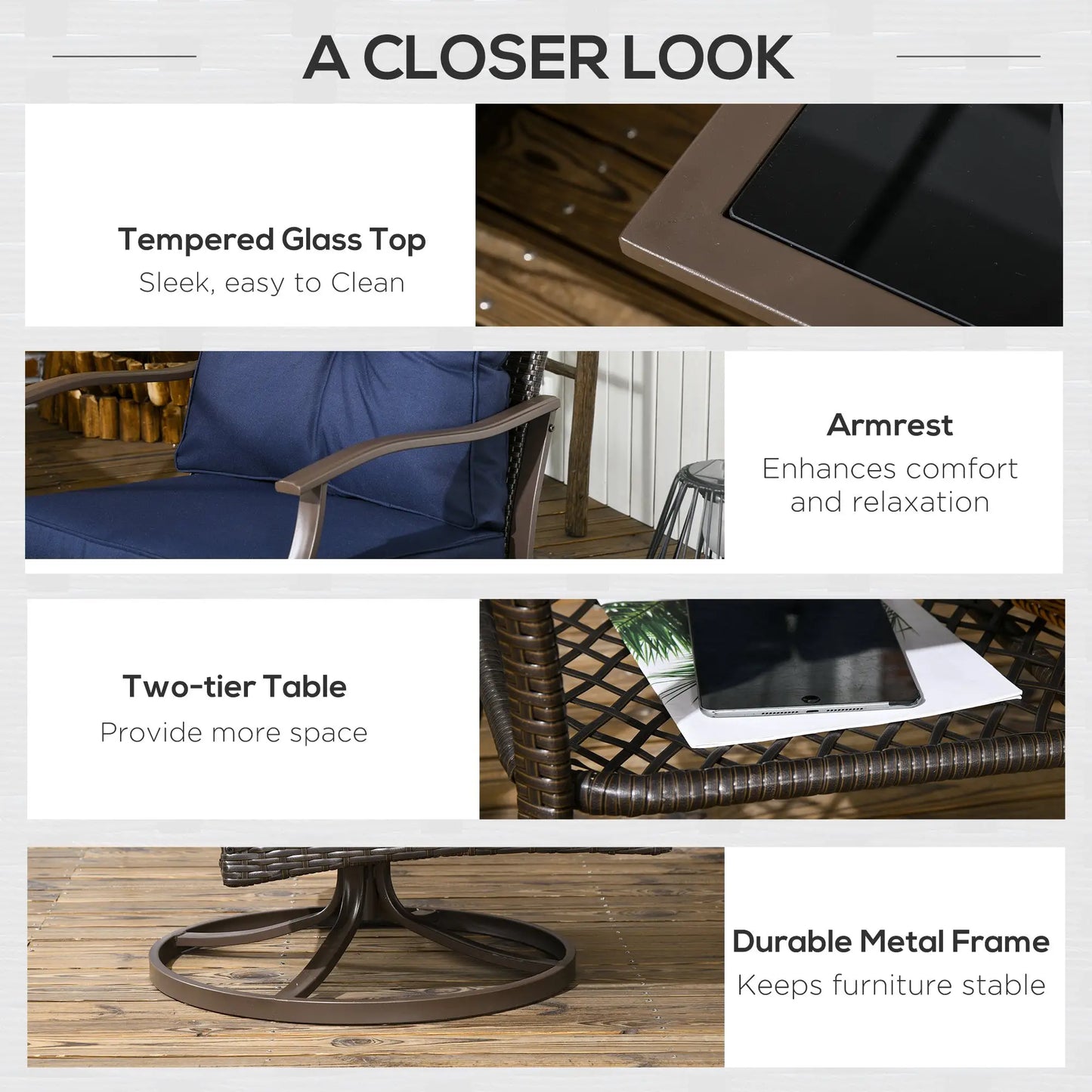 4 Pcs PE Rattan Wicker Sofa Set, Outdoor Conversation Furniture, Navy Blue Patio Furniture Sets at Gallery Canada