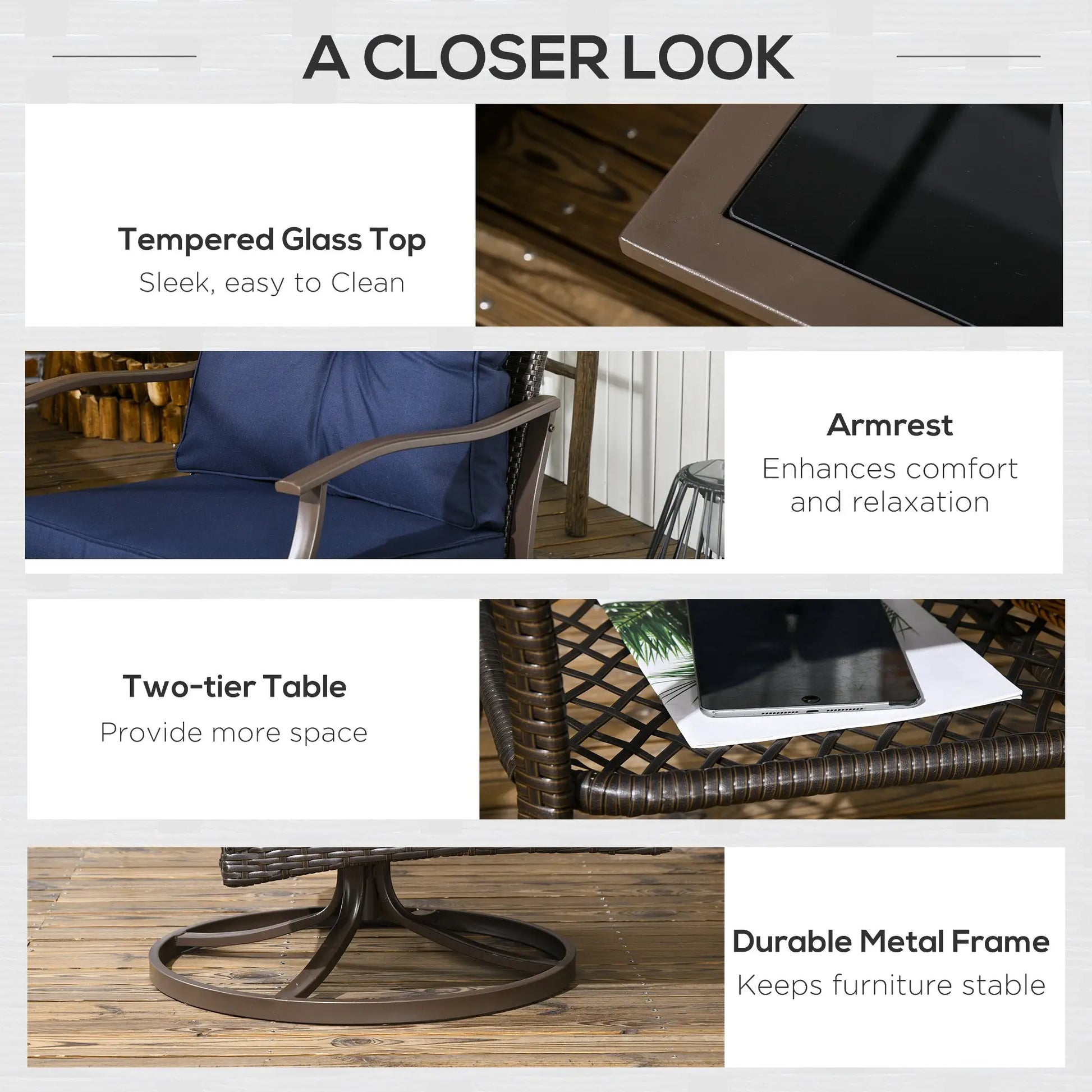 4 Pcs PE Rattan Wicker Sofa Set, Outdoor Conversation Furniture, Navy Blue Patio Furniture Sets at Gallery Canada