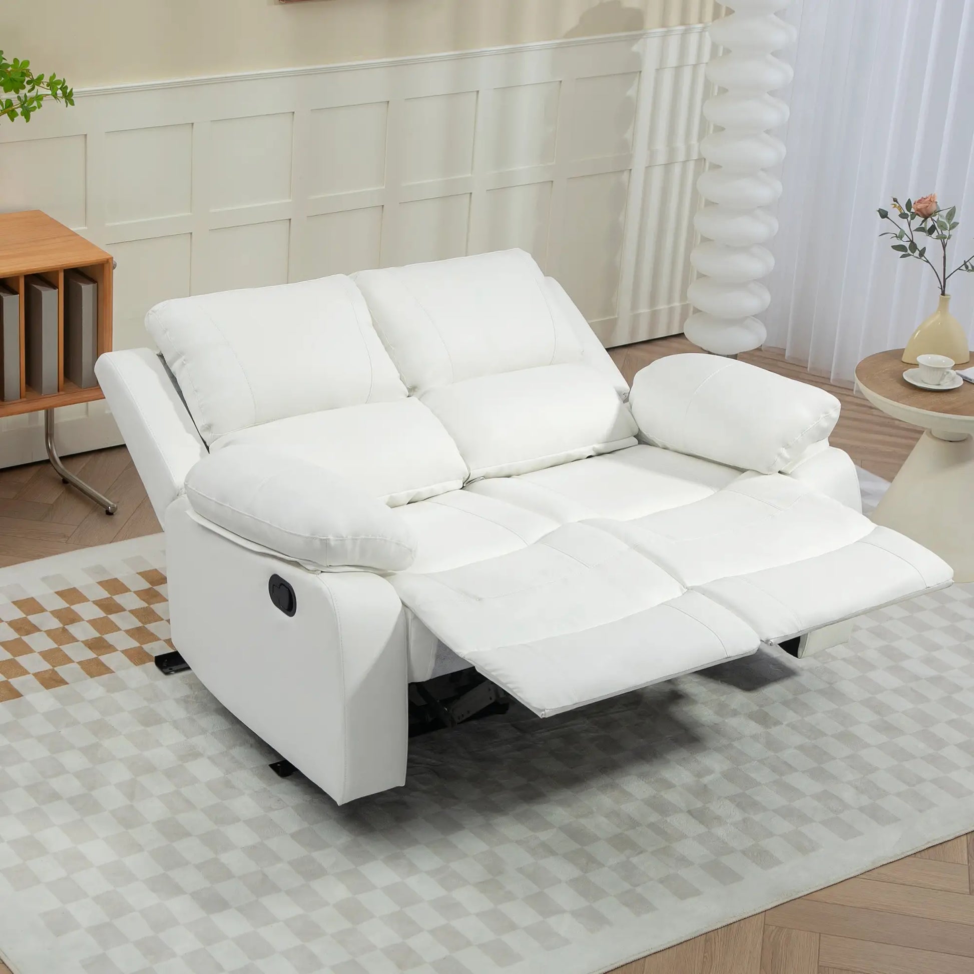 PU Leather Manual Recliner Sofa, Double Reclining Loveseat, White 2-Seater Sofas at Gallery Canada