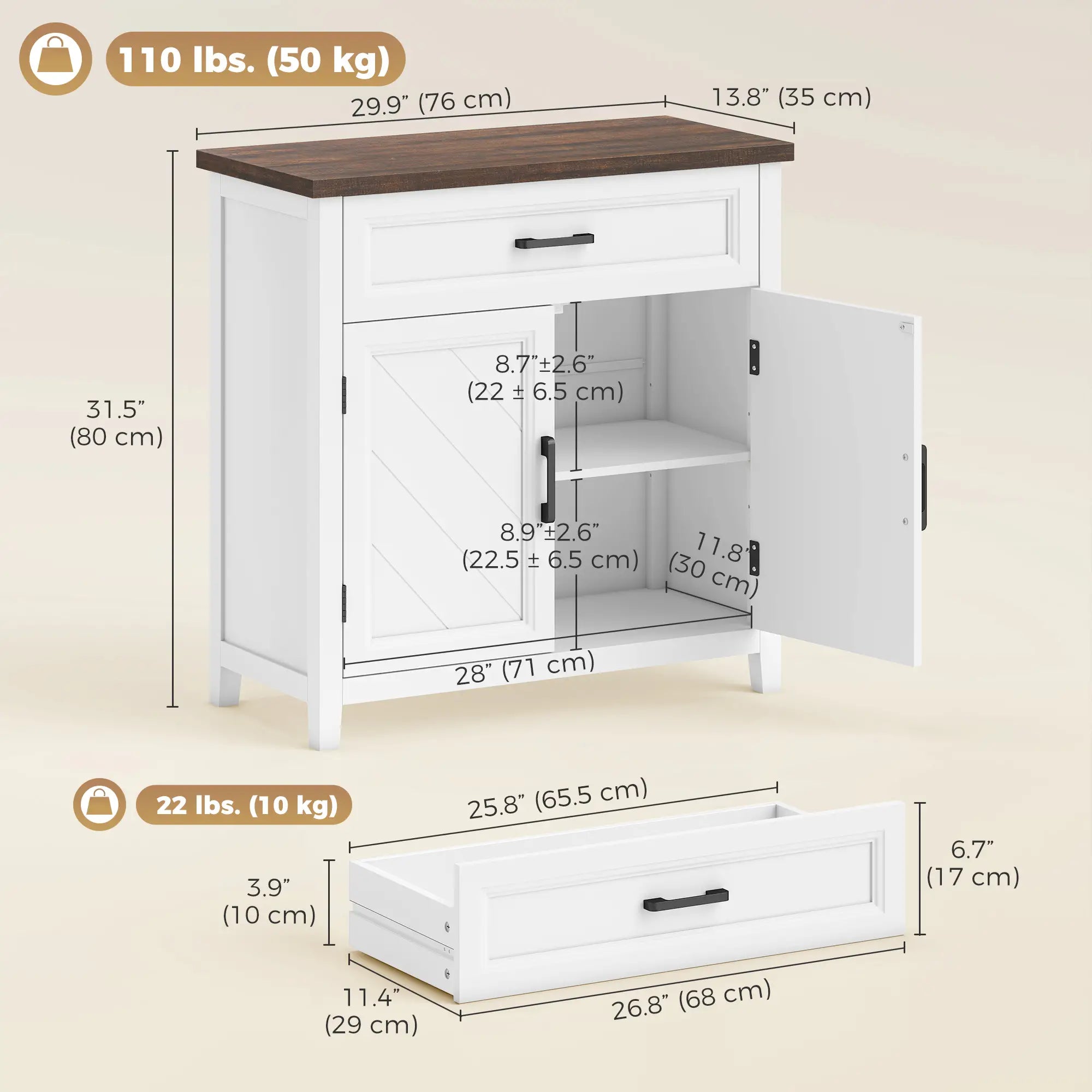 Modern Farmhouse Sideboard Buffet Cabinet, Adjustable Shelf, 2 Doors Storage Cabinets at Gallery Canada
