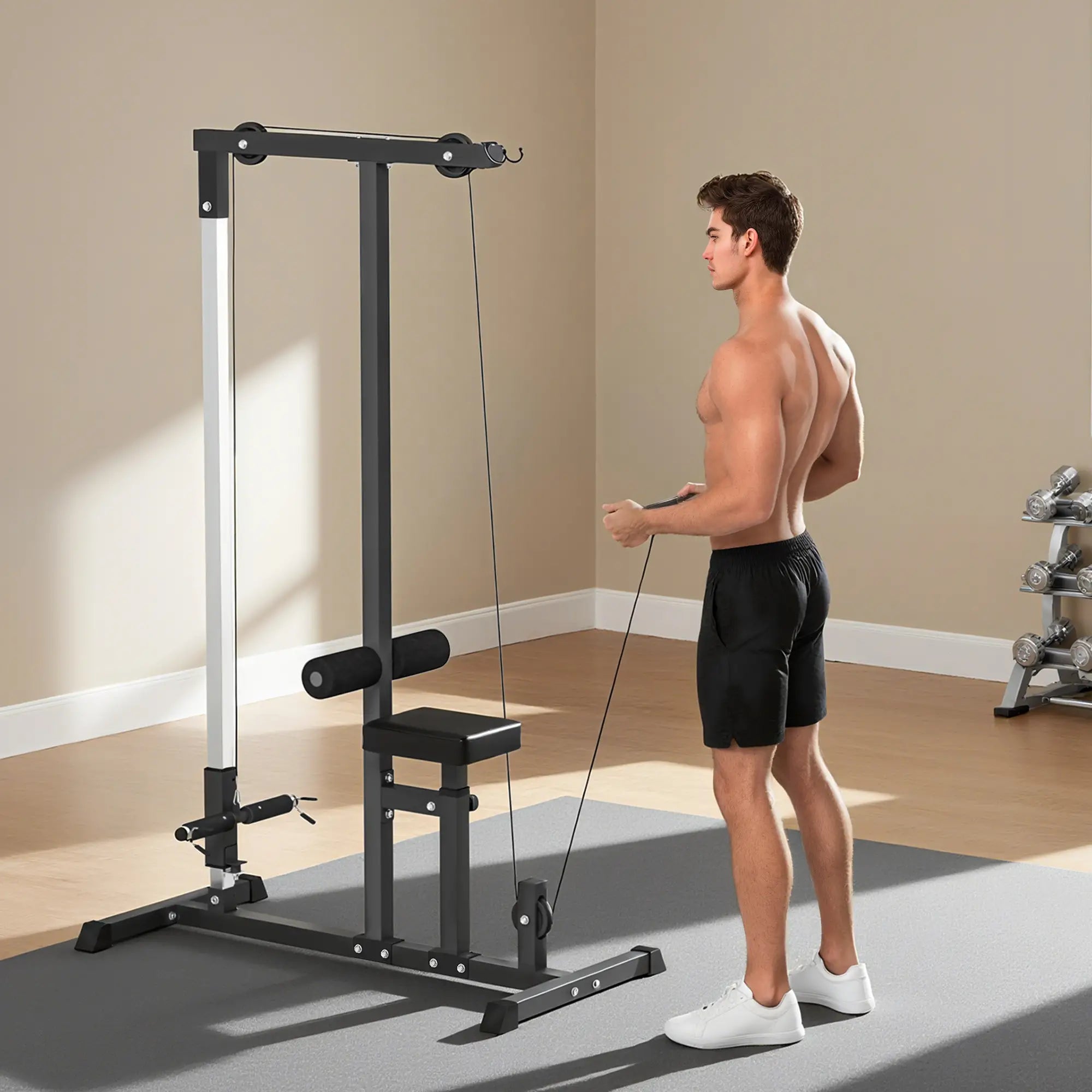 Lat Pull Down Machine, High Low Pulley Station, Adjustable Seat, Home Gym Power Towers at Gallery Canada