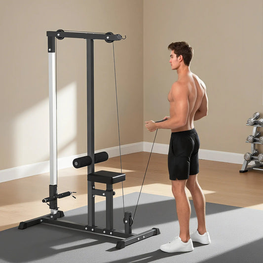 Lat Pull Down Machine, High Low Pulley Station, Adjustable Seat, Home Gym Power Towers Black at Gallery Canada
