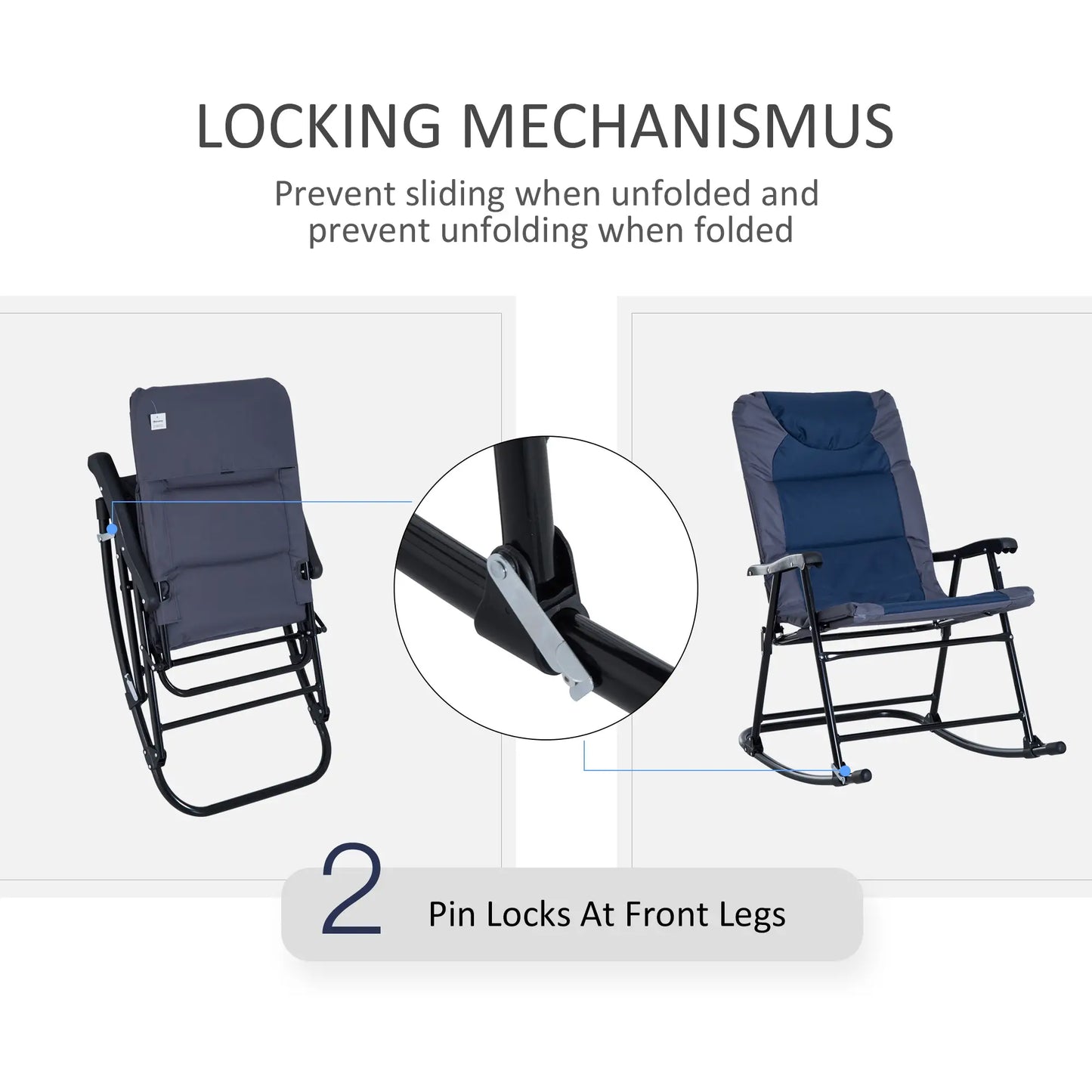 3pc Foldable Rocking Chair Set, Outdoor Bistro w/ Padded Seat, Blue Outdoor Rocking Chairs at Gallery Canada