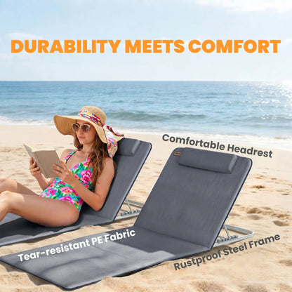 2 Pieces Beach Lounge Chair, Outdoor Folding Chaise, Grey Lounger Chairs at Gallery Canada