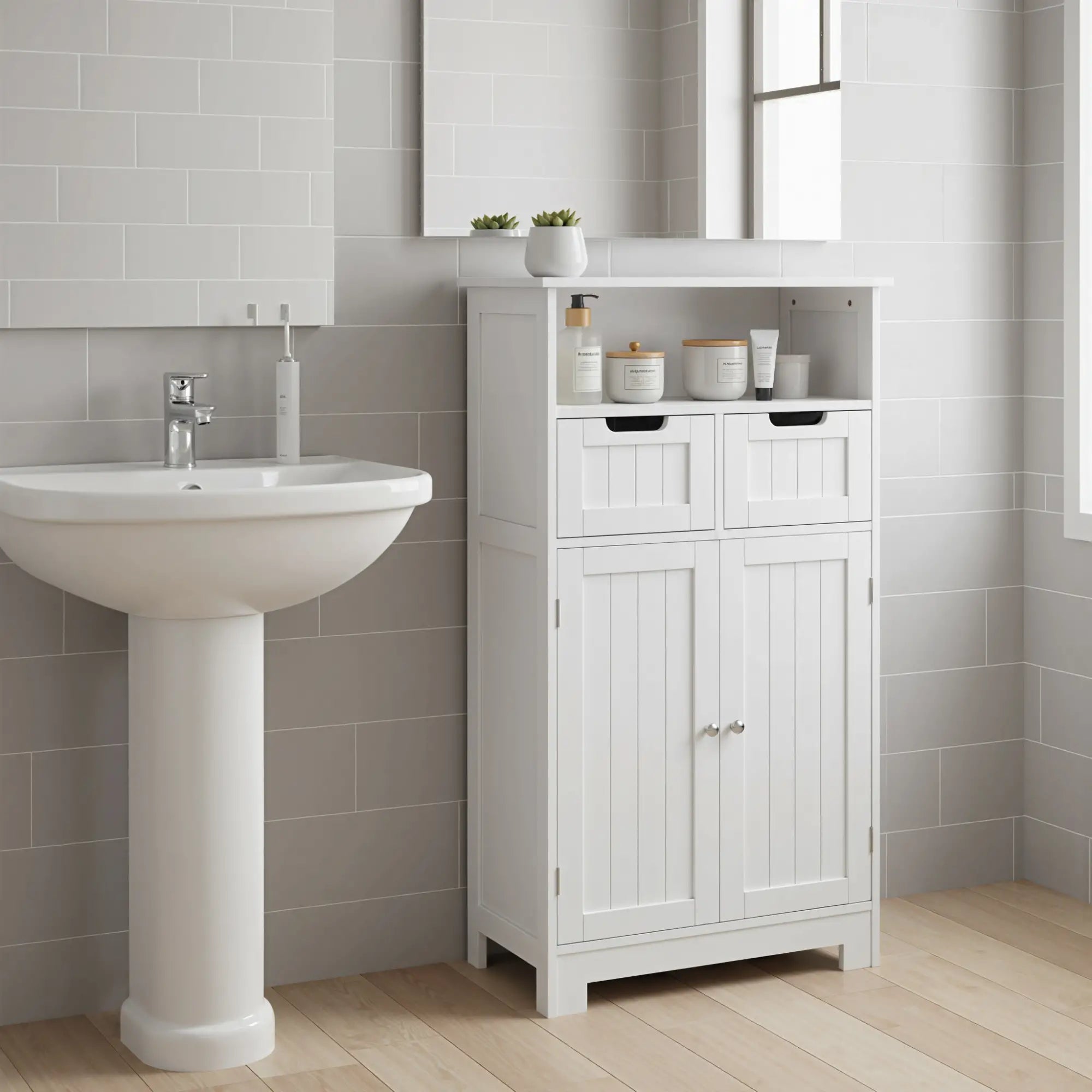 Freestanding Bathroom Cabinet, Adjustable Shelf, Drawers, Small, White Bathroom Cabinets at Gallery Canada