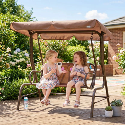 2-Seat Kids Porch Swing, Adjustable Canopy, Seat Belt, Monkey Pattern, 3-6 Years, Coffee Gym Sets & Swings at Gallery Canada