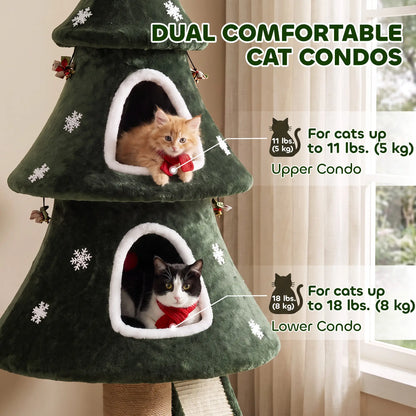 52'' Christmas Cat Tree, 2-Tier Tower with Condos & Scratchers Cat Trees at Gallery Canada