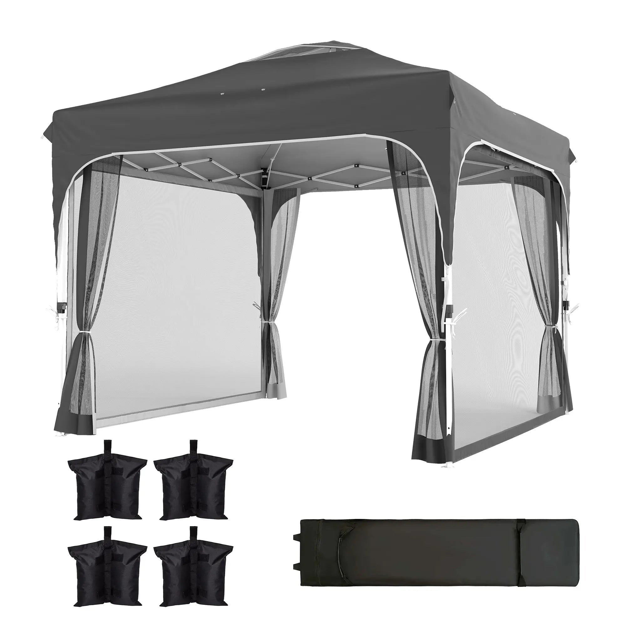 10 x 10 ft Pop Up Canopy Tent With Mosquito Netting, UPF 50+, Dark Grey Pop Up Canopies Dark Grey, Black at Gallery Canada