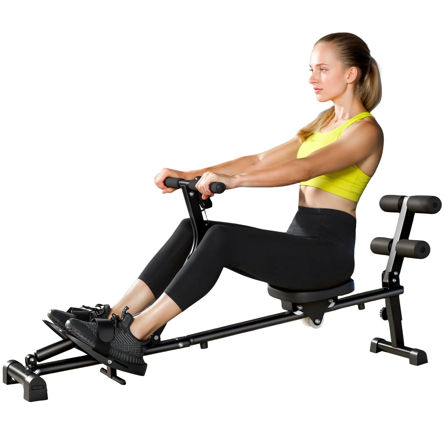Hydraulic Rowing Machine with LCD Monitor, Sit-Up Function for Home Gym, Black Aerobic Equipment at Gallery Canada