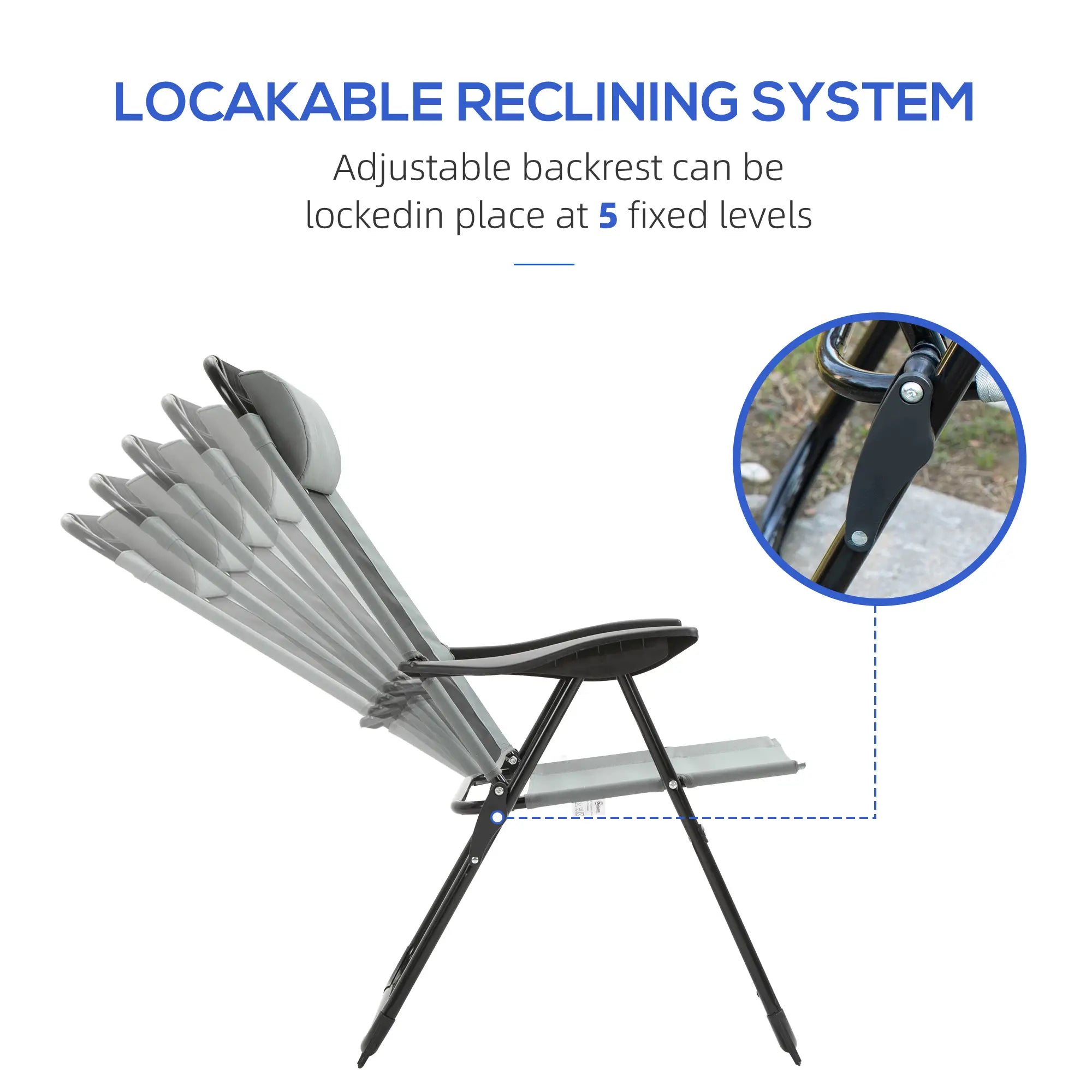 4 Camping Chairs, Adjustable Backrest, Removable Headrest, Grey Patio Chairs at Gallery Canada