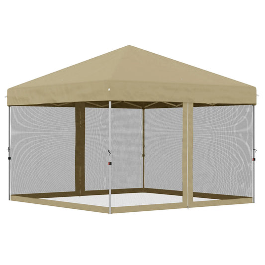 10' x 10' Pop-Up Party Tent, UPF50+ Outdoor Canopy, Mesh Sidewalls, Khaki Pop Up Canopies Khaki at Gallery Canada