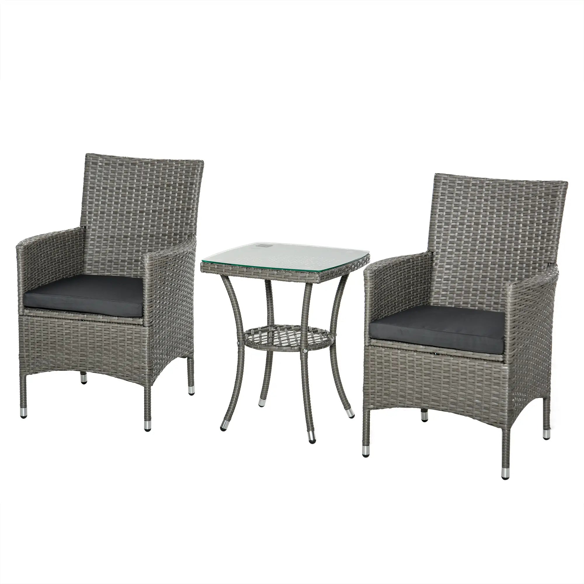 3-Piece Rattan Patio Set, Glass Table w/ Cushions, Grey Bistro Sets at Gallery Canada