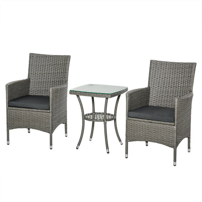 3-Piece Rattan Patio Set, Glass Table w/ Cushions, Grey Bistro Sets at Gallery Canada