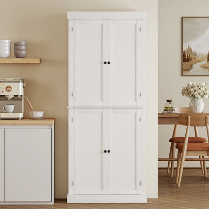 72.5" Freestanding Kitchen Pantry Cabinet, 4 Doors, White Kitchen Pantry Cabinets at Gallery Canada