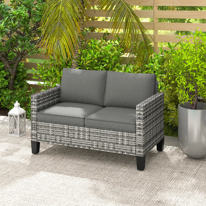 2 Seater Rattan Outdoor Sofa with Cushions, Dark Grey Patio Furniture Sets at Gallery Canada