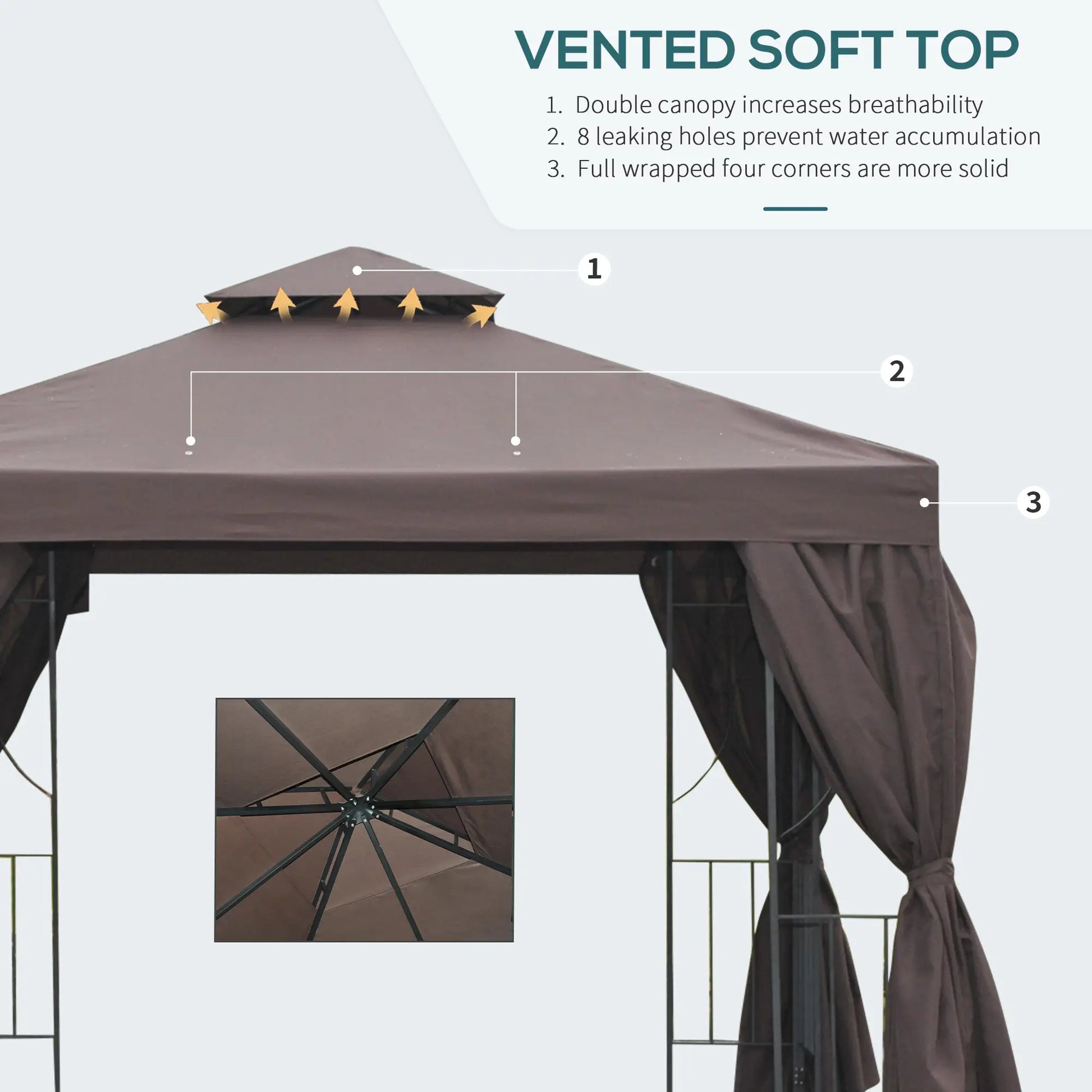 10' x 10' Outdoor Gazebo, Canopy Shelter with Double-Tier Roof, Brown Gazebos at Gallery Canada