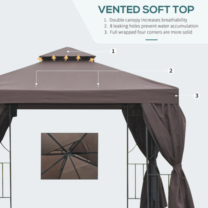 10' x 10' Outdoor Gazebo, Canopy Shelter with Double-Tier Roof, Brown Gazebos at Gallery Canada