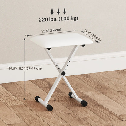 Adjustable Piano Bench, X-Style Folding Piano Stool with Padded Seat, Non-Slip Rubber Feet, Keyboard Chair, White