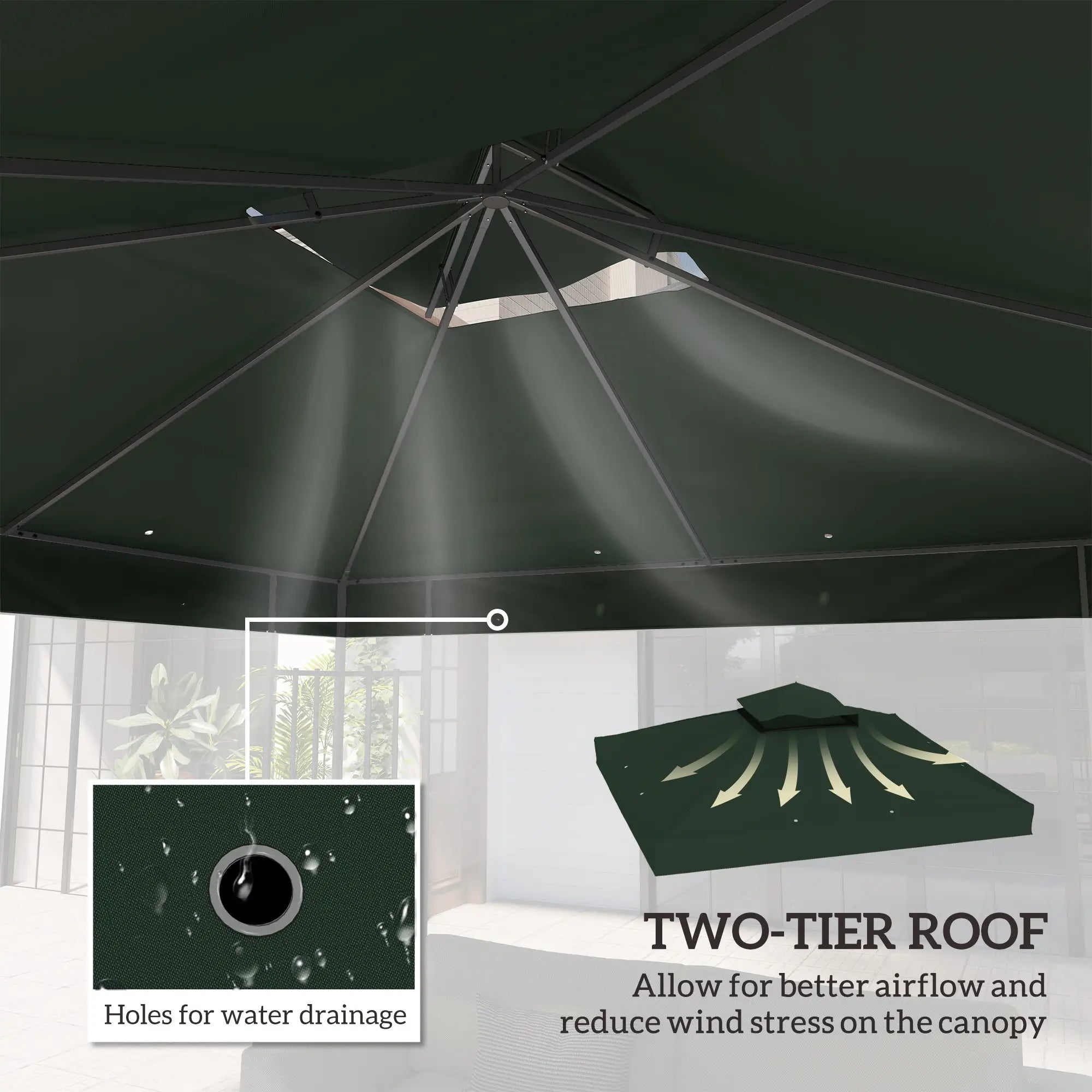 10' x 10' Gazebo Canopy Replacement Cover, UPF30+, Top Cover Only, Green Gazebo Canopy Replacement at Gallery Canada